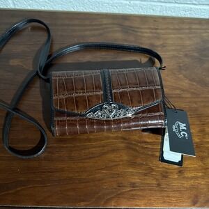 Marc Chantal MC Vintage Brown and Black Croc Crossbody Handbag Purse New w/ Tags